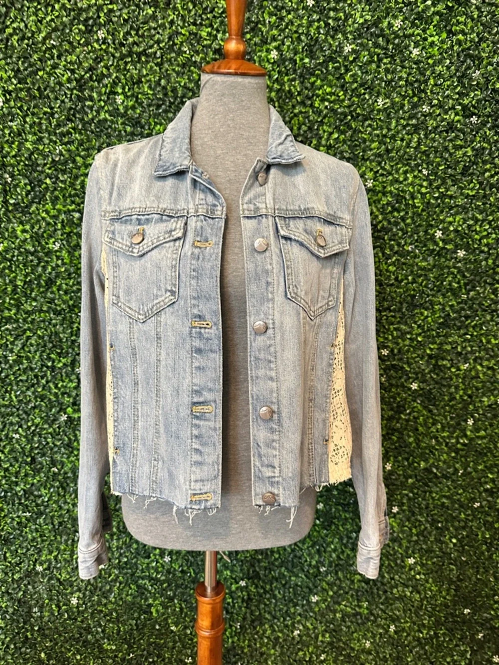 Free People Denim & Lace Jacket #31 - Picture 3 of 7